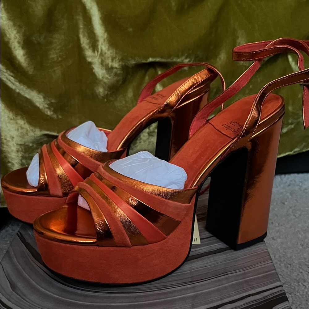 Jeffrey Campbell boogie down Metallic Orange Platform Heels